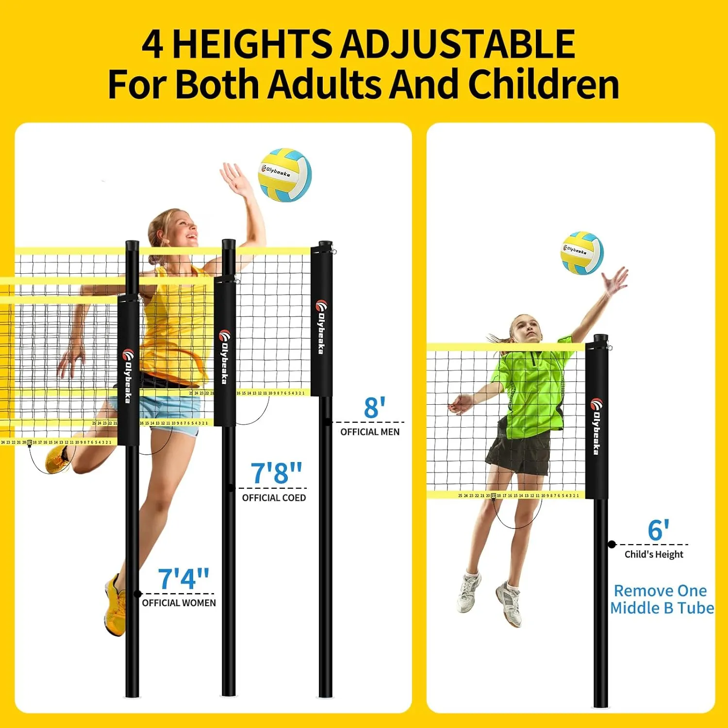 Portable Outdoor Volleyball Net Set for Backyard Beach with Adjustable Poles, Durable 20ft/32ft Net, Soft PU Volleyball & Pump, Carry Bag - Easy Set Up & Durable