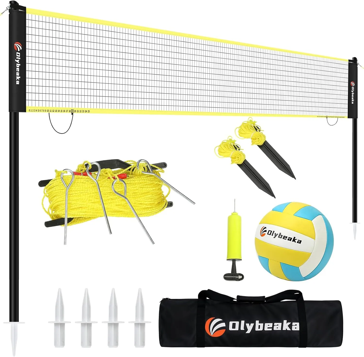 Portable Outdoor Volleyball Net Set for Backyard Beach with Adjustable Poles, Durable 20ft/32ft Net, Soft PU Volleyball & Pump, Carry Bag - Easy Set Up & Durable