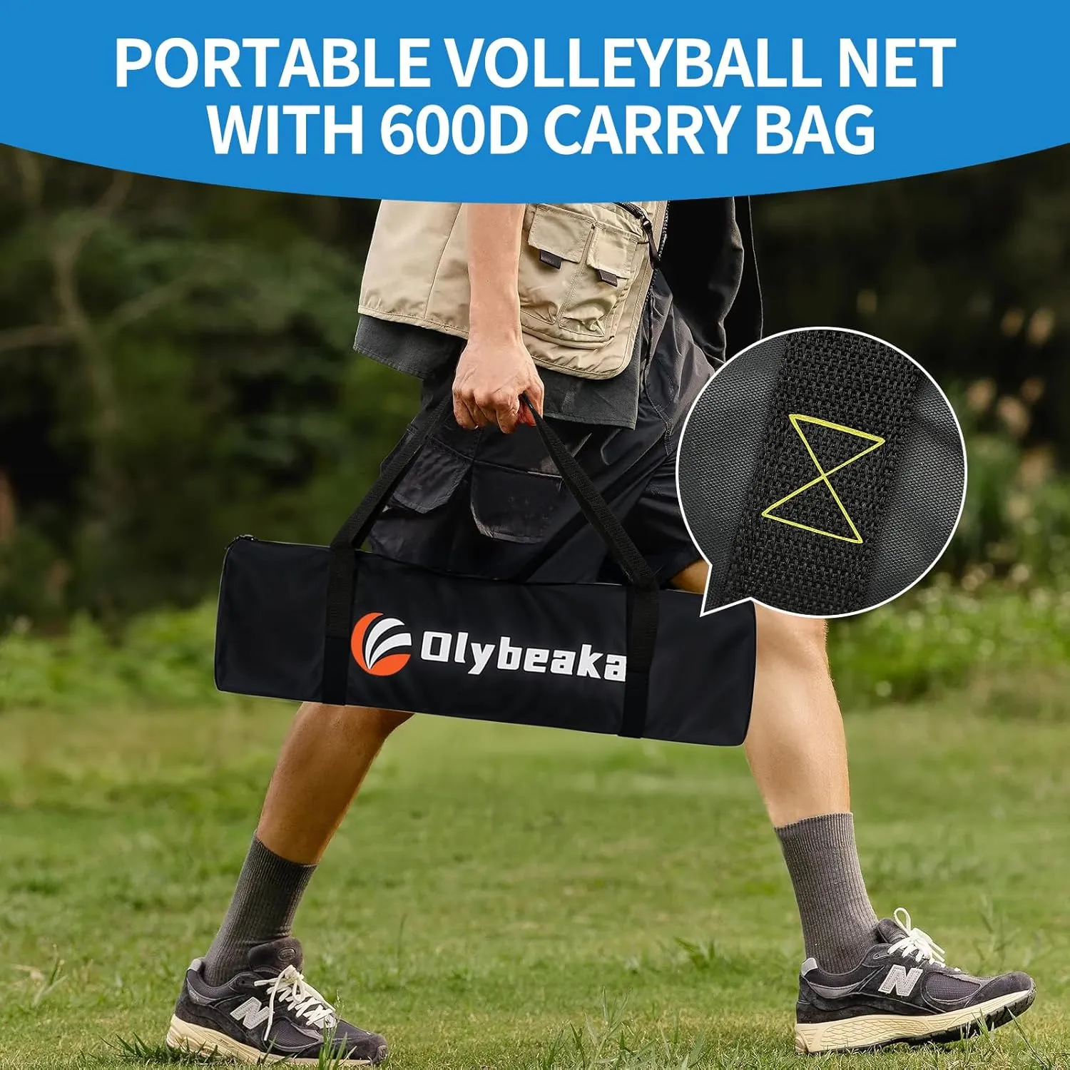 Portable Outdoor Volleyball Net Set for Backyard Beach with Adjustable Poles, Durable 20ft/32ft Net, Soft PU Volleyball & Pump, Carry Bag - Easy Set Up & Durable