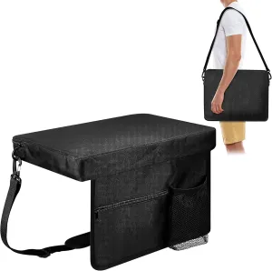 Portable Stadium Seat Cushion - Foldable Bleacher Seats Cushion with Shoulder Strap Pocket Cup Holder, Thick Padded Support Bleacher Chair Pad for Basketball Football Bench Sports Outdoor Event