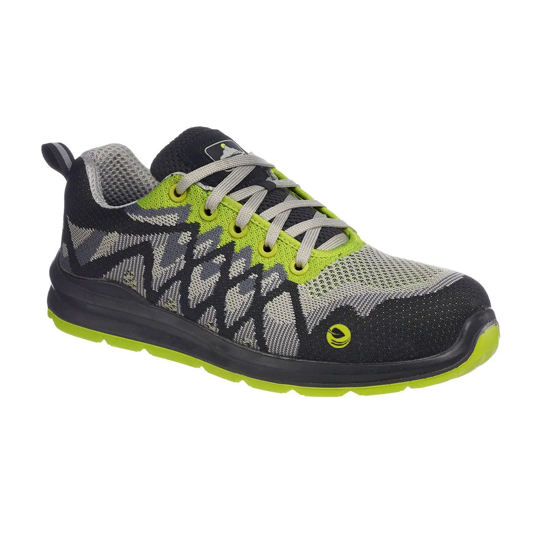 Portwest Composite Lite Eco Safety Trainer S1P - Black/Yellow, Recycled Upper, Lightweight, Comfort Gel Footbed, Slip Resistant