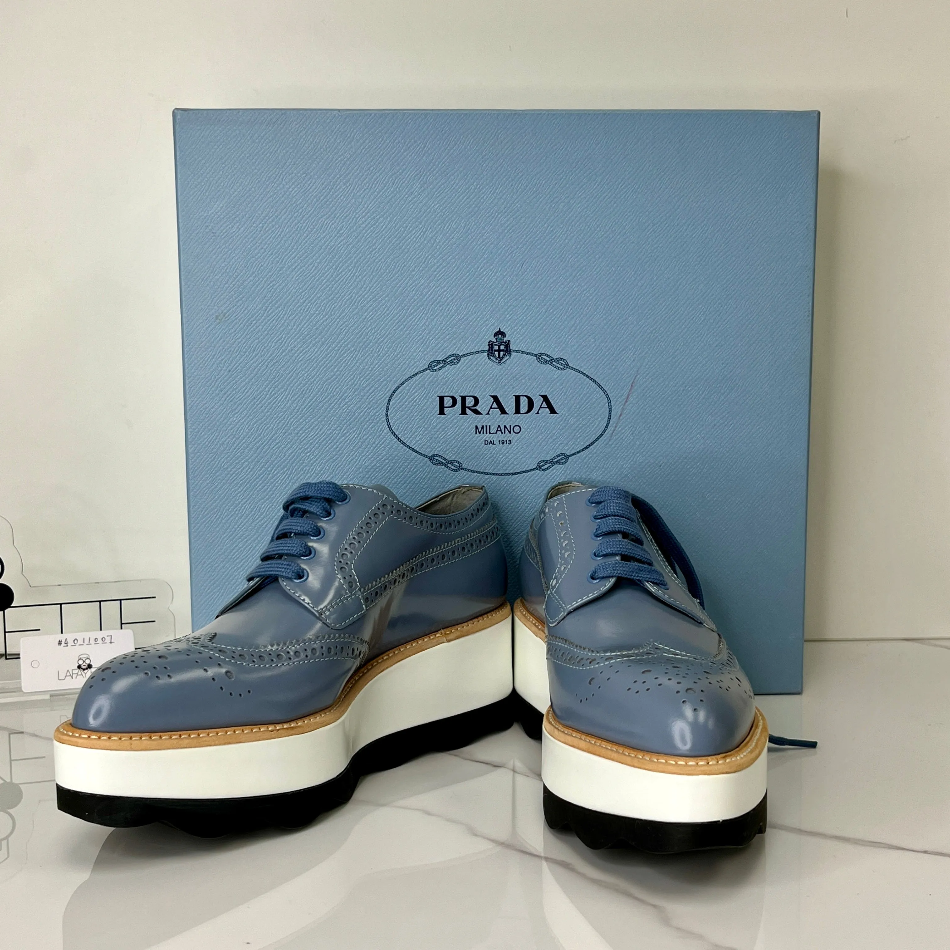 Prada Supportive policies Oxford Leather Closing soon Platform Blue