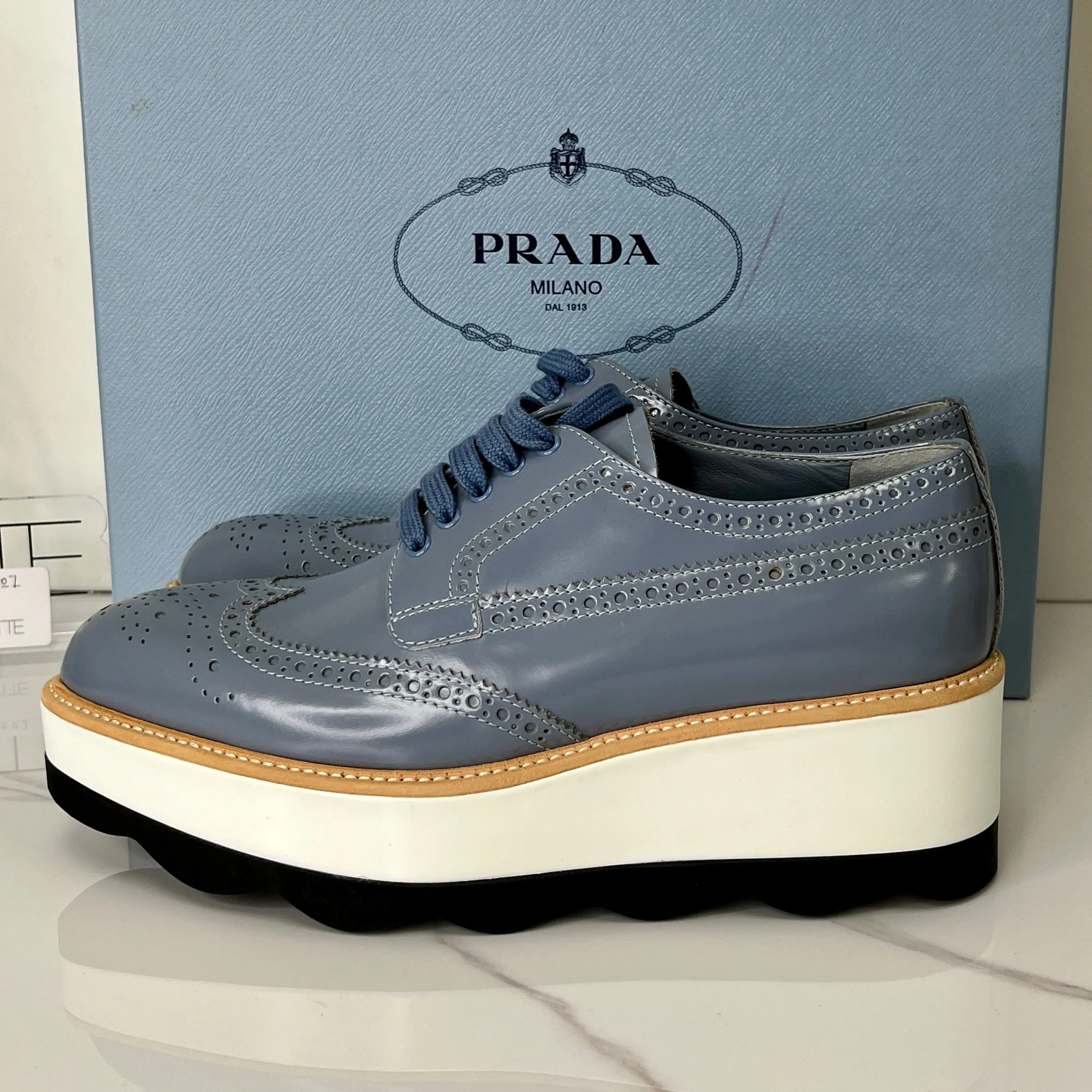 Prada Supportive policies Oxford Leather Closing soon Platform Blue