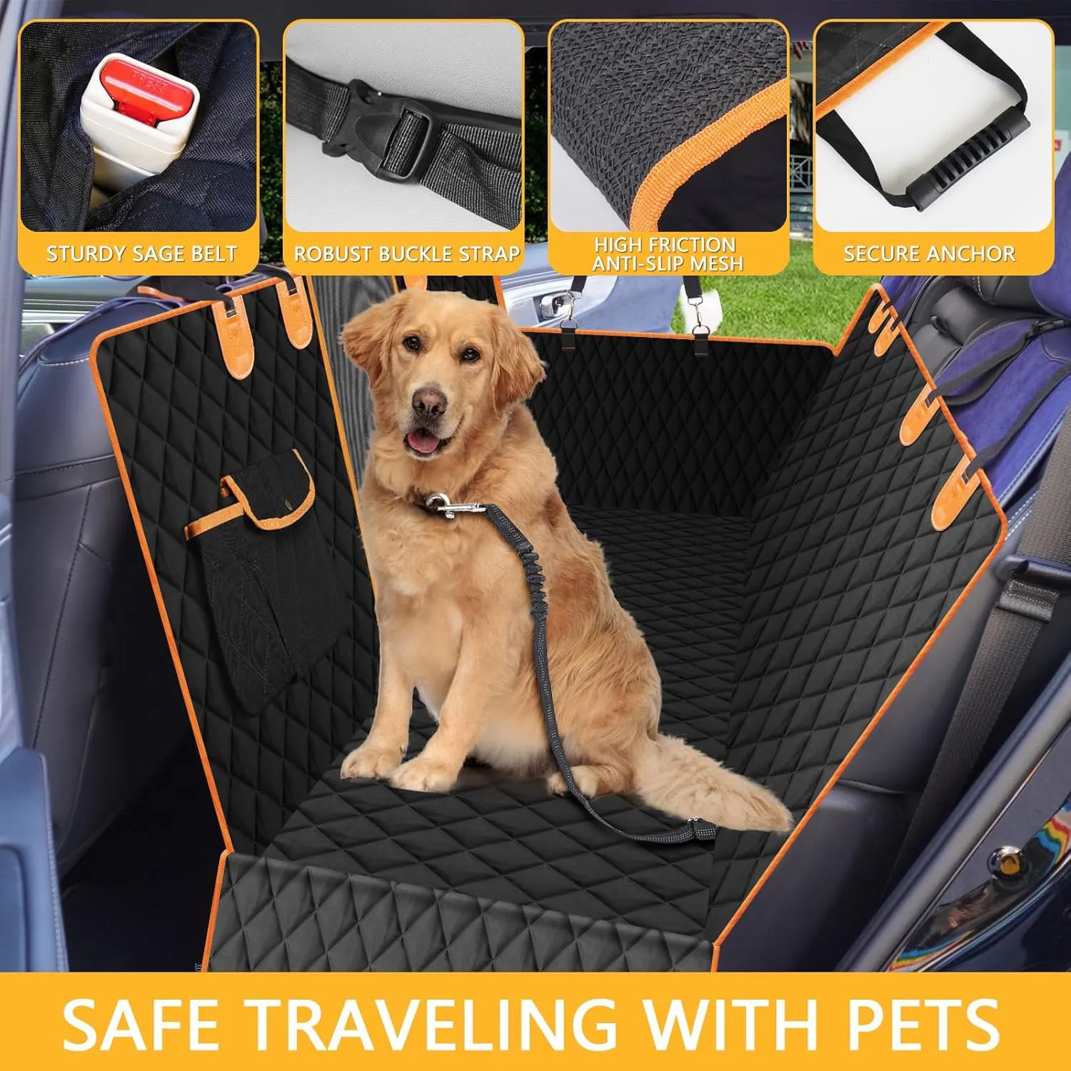Premium Dog Car Seat Cover for Back Seat – Heavy-Duty Hammock Style with Seat Belt, Waterproof, Anti-Slip, Scratch-Resistant, Durable Pet Protector for SUV Truck, Easy to Clean, Universal Fit