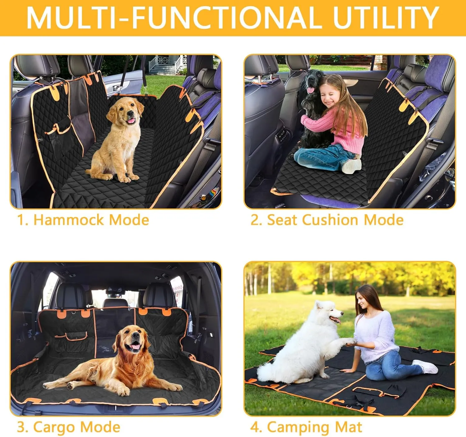 Premium Dog Car Seat Cover for Back Seat – Heavy-Duty Hammock Style with Seat Belt, Waterproof, Anti-Slip, Scratch-Resistant, Durable Pet Protector for SUV Truck, Easy to Clean, Universal Fit
