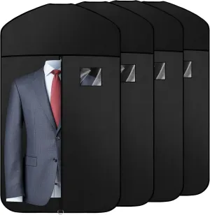 Premium Oxford Fabric Garment Bag Hanging Clothes Travel Suit Bag with Clear Window for Suits, Coats, T-Shirts, Jackets. (Black, 40-inch-4 packs)