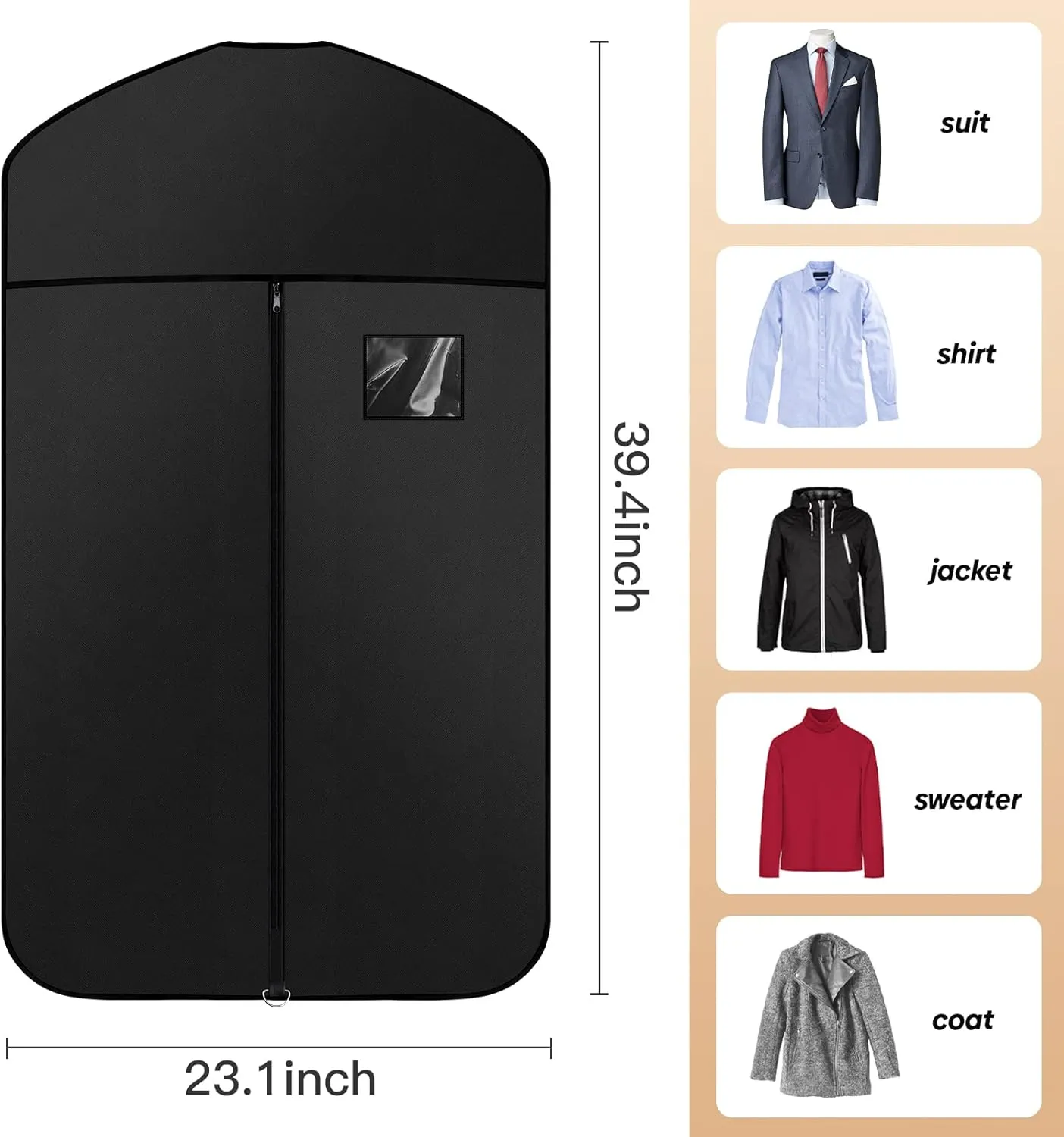 Premium Oxford Fabric Garment Bag Hanging Clothes Travel Suit Bag with Clear Window for Suits, Coats, T-Shirts, Jackets. (Black, 40-inch-4 packs)