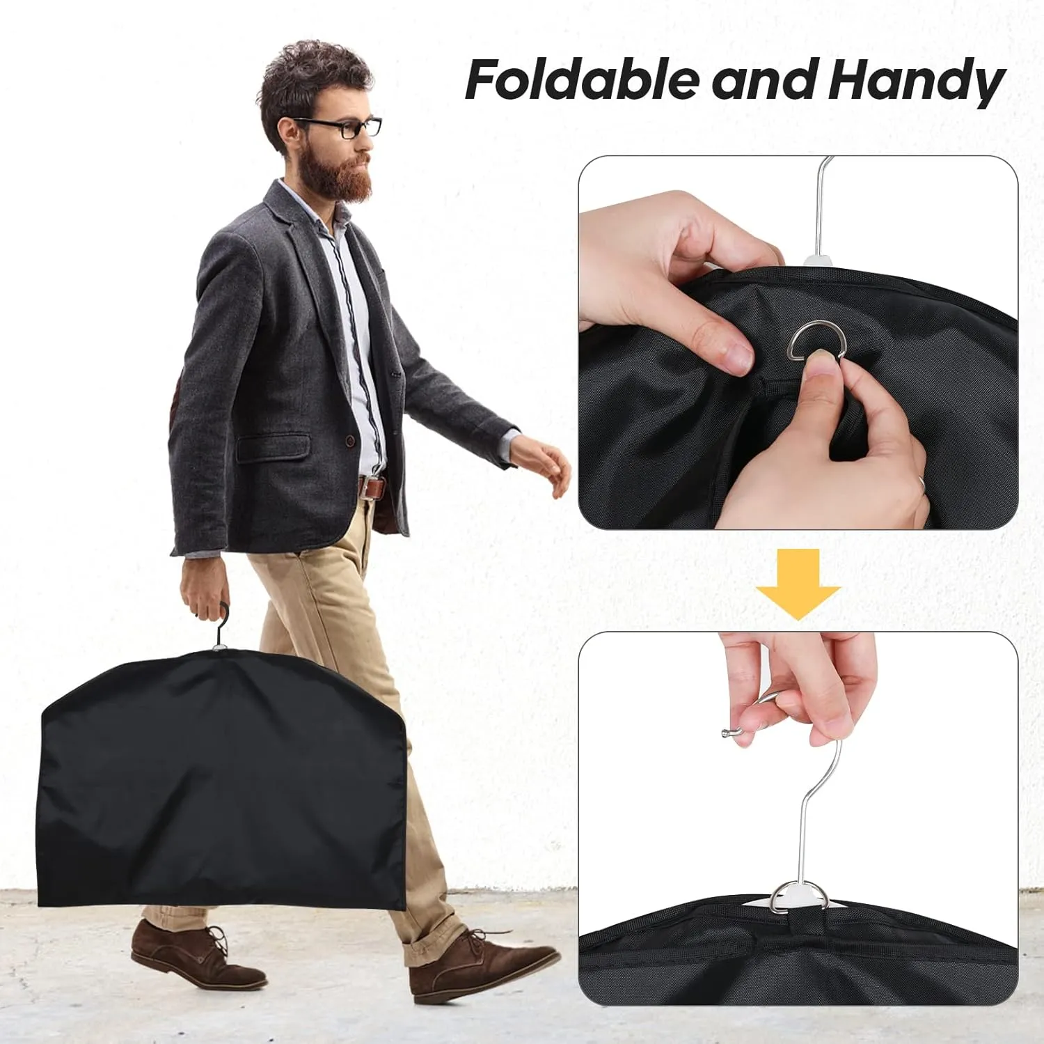 Premium Oxford Fabric Garment Bag Hanging Clothes Travel Suit Bag with Clear Window for Suits, Coats, T-Shirts, Jackets. (Black, 40-inch-4 packs)