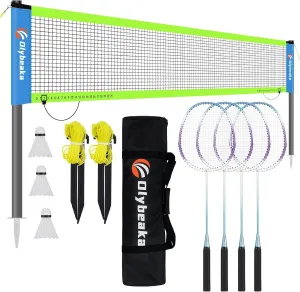 Professional Baminton Set, Portable Badminton Net Set for Backyard with Carring Bag, 4 Aluminum Badminton Rackets, 3 Shuttlecocks - Easy Set Up & Durable