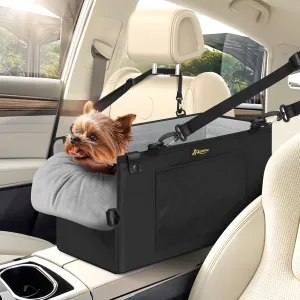 QUMY Portable Center Console Dog Booster Seat for Small Dogs Up to 11lbs, Multi-purpose Puppy Car Seat with Adjustable Safety Belt, Travel Pet Carrier, Black
