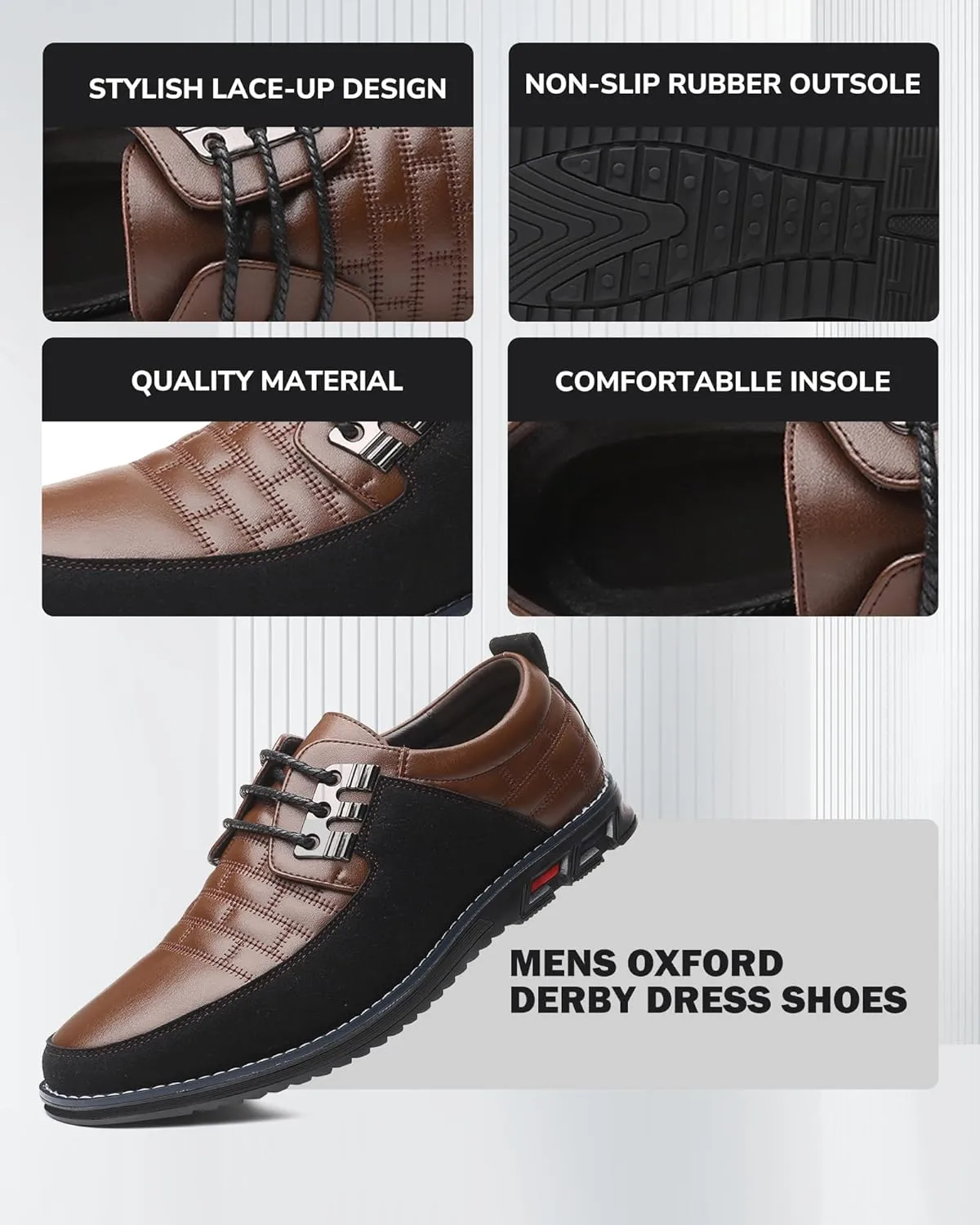 Recyphi Men’s Oxford Derby Orthopedic Leather Shoes Casual Dress Sneakers Formal Business Loafers Comfortable Walking Driving Shoes