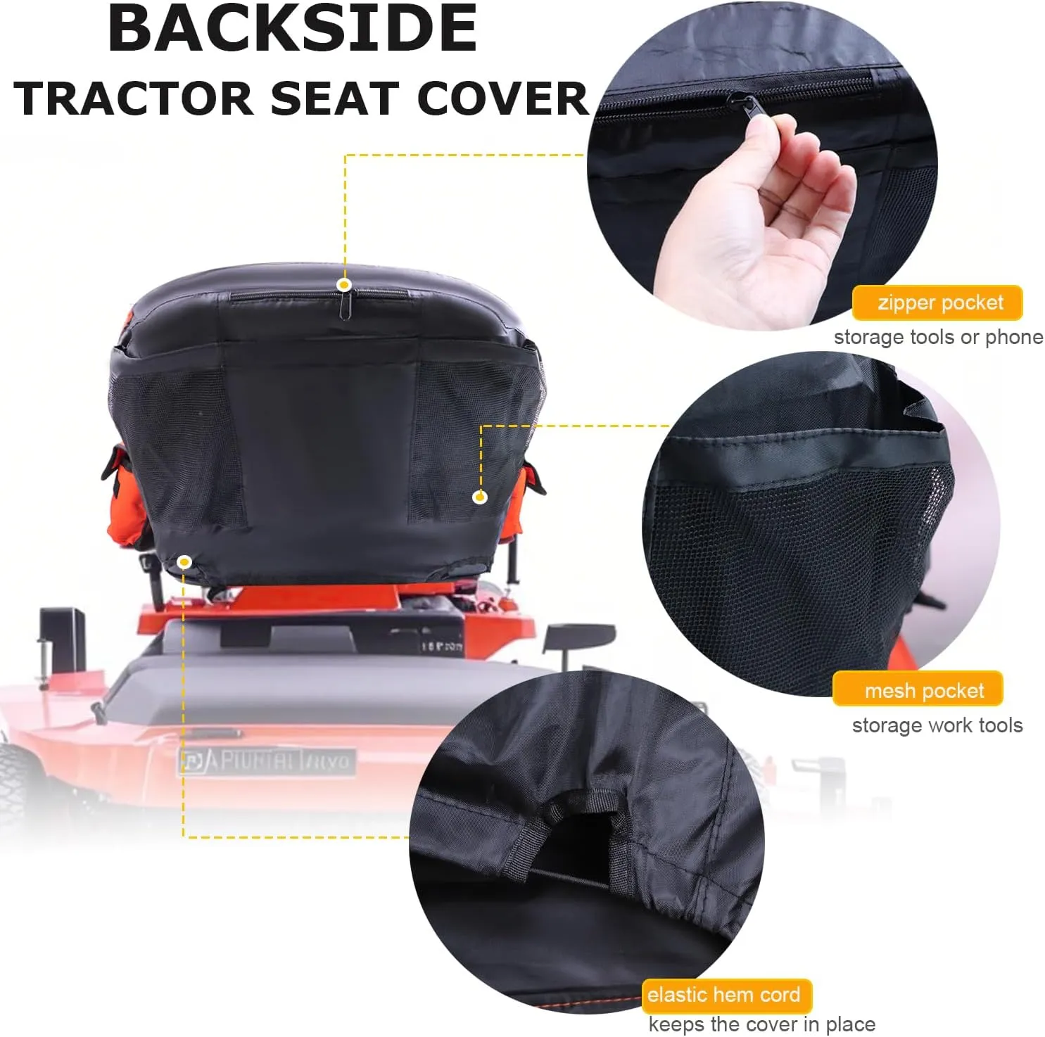 Riding Lawn Mower Seat Cover Compatible with Kubota,Tractor Seat Cover Compatible with Craftsman,for Cub Cadet,for John Deere, for Husqvarna,with Drink Pouch (Large)