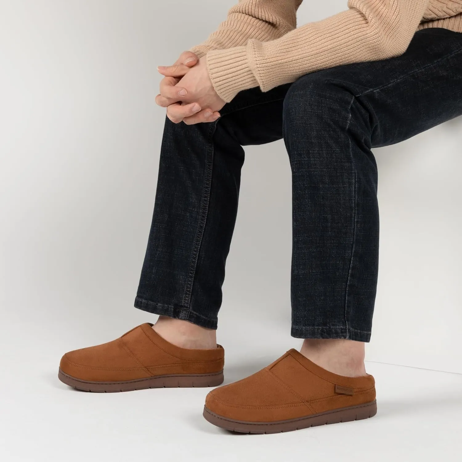RockDove Men's SoftStride Faux Suede Memory Foam Mule Slipper with Indoor Outdoor Sole