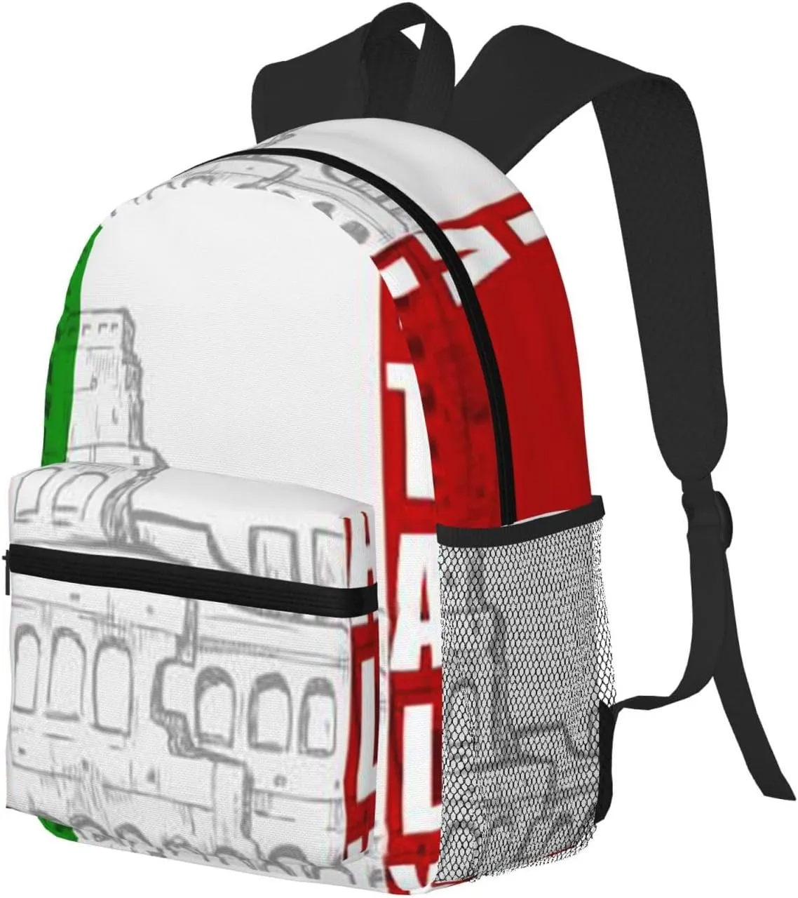 Roman Colosseum Italian Flag Print Backpack Durable Travel,Sports Beach Backpack Lightweight Bags Work Casual Daypack