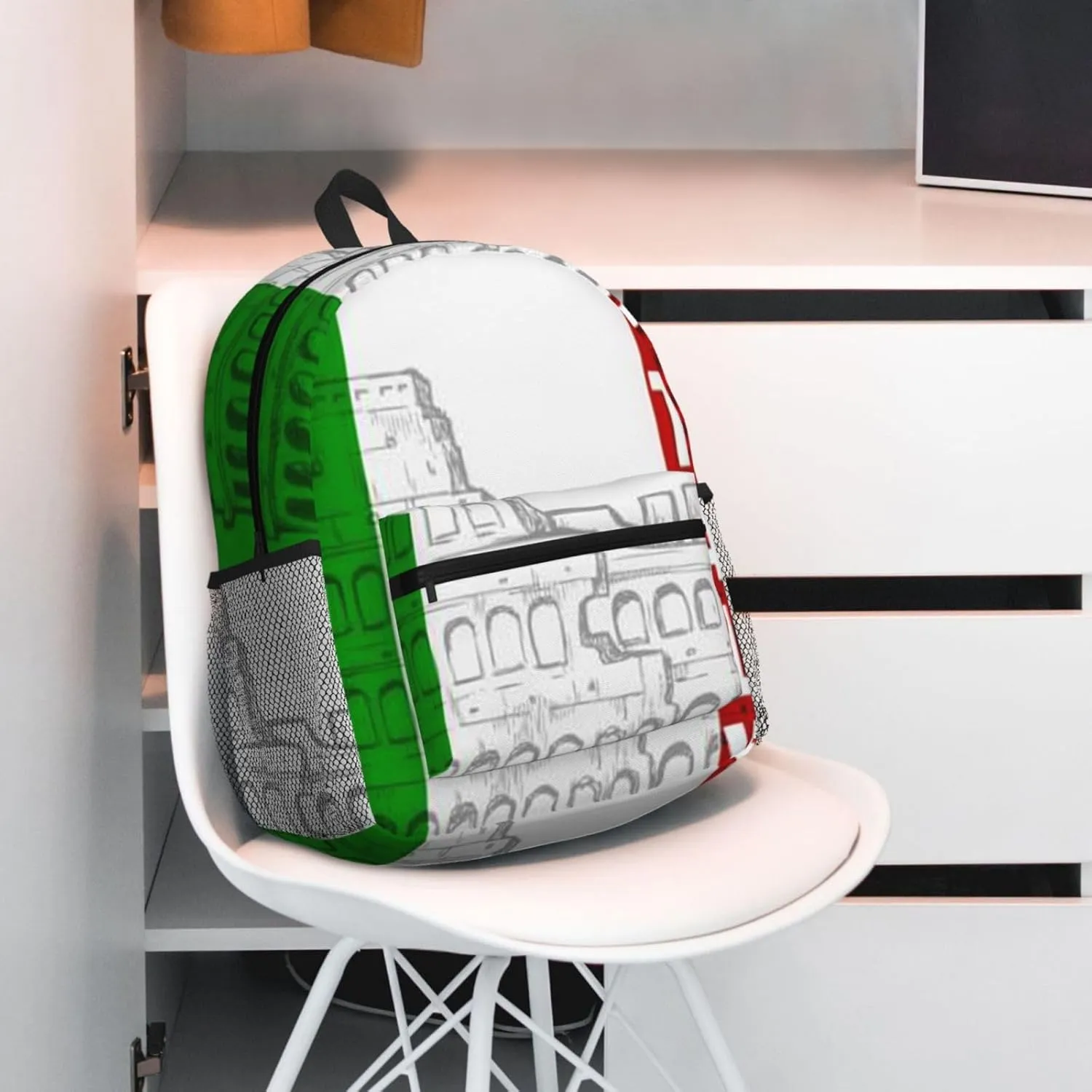 Roman Colosseum Italian Flag Print Backpack Durable Travel,Sports Beach Backpack Lightweight Bags Work Casual Daypack