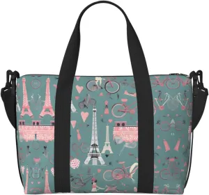 Romantic Paris Eiffel Tower Bycicle Personal Item Travel Bags for Women - Durable Travel Duffel Bags, Gym Bags for Overnight Trips