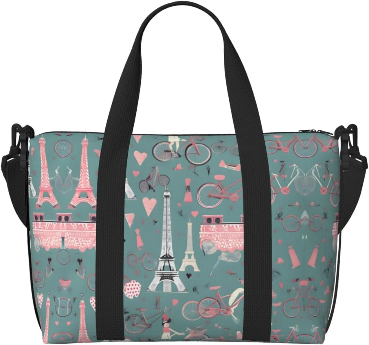 Romantic Paris Eiffel Tower Bycicle Personal Item Travel Bags for Women - Durable Travel Duffel Bags, Gym Bags for Overnight Trips