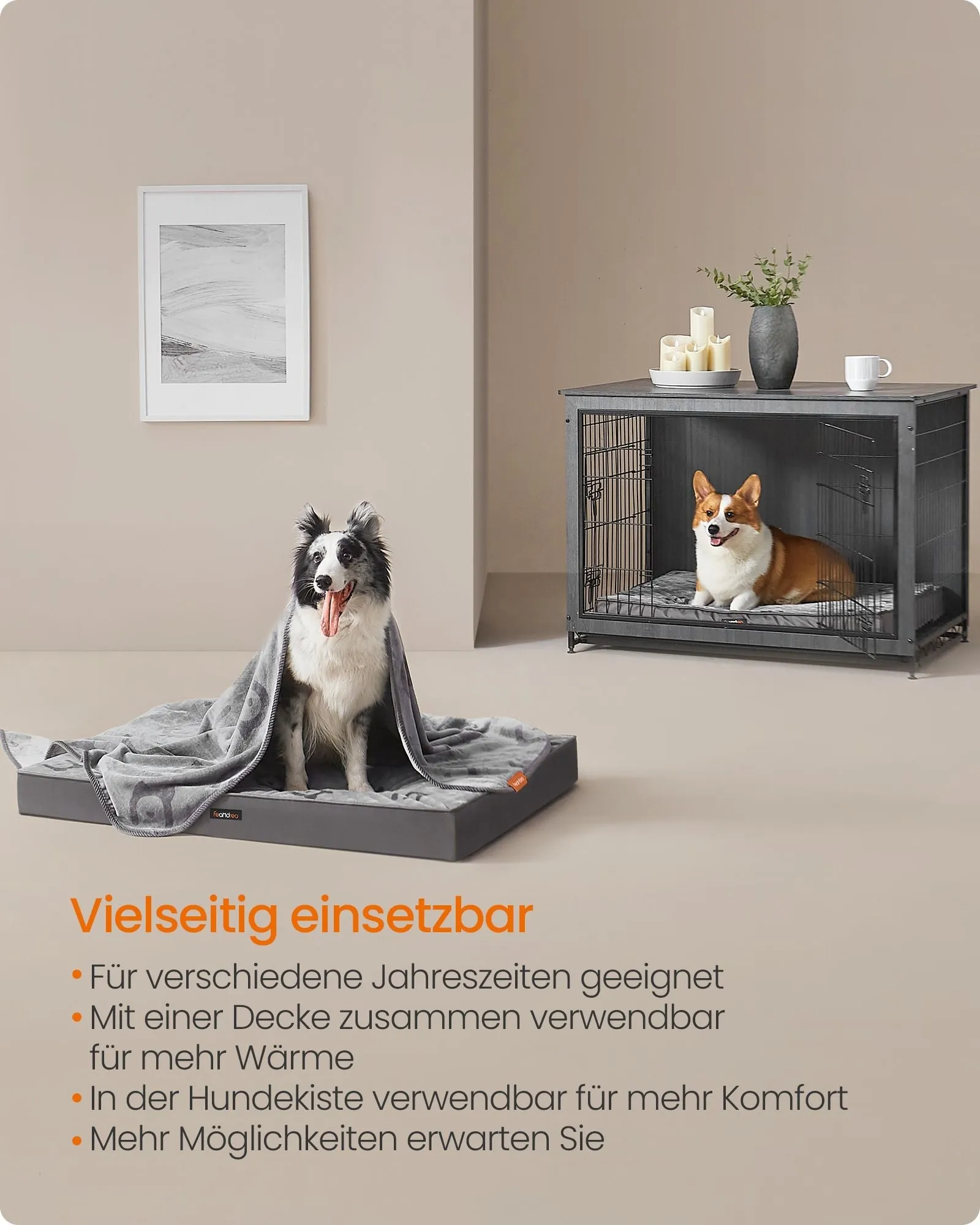 Rootz Orthopedic Dog Bed - Pet Bed - Memory Foam Bed - Dove Grey - Flannel & Oxford Fabric - 91cm x 68cm x 8cm-Key Benefits