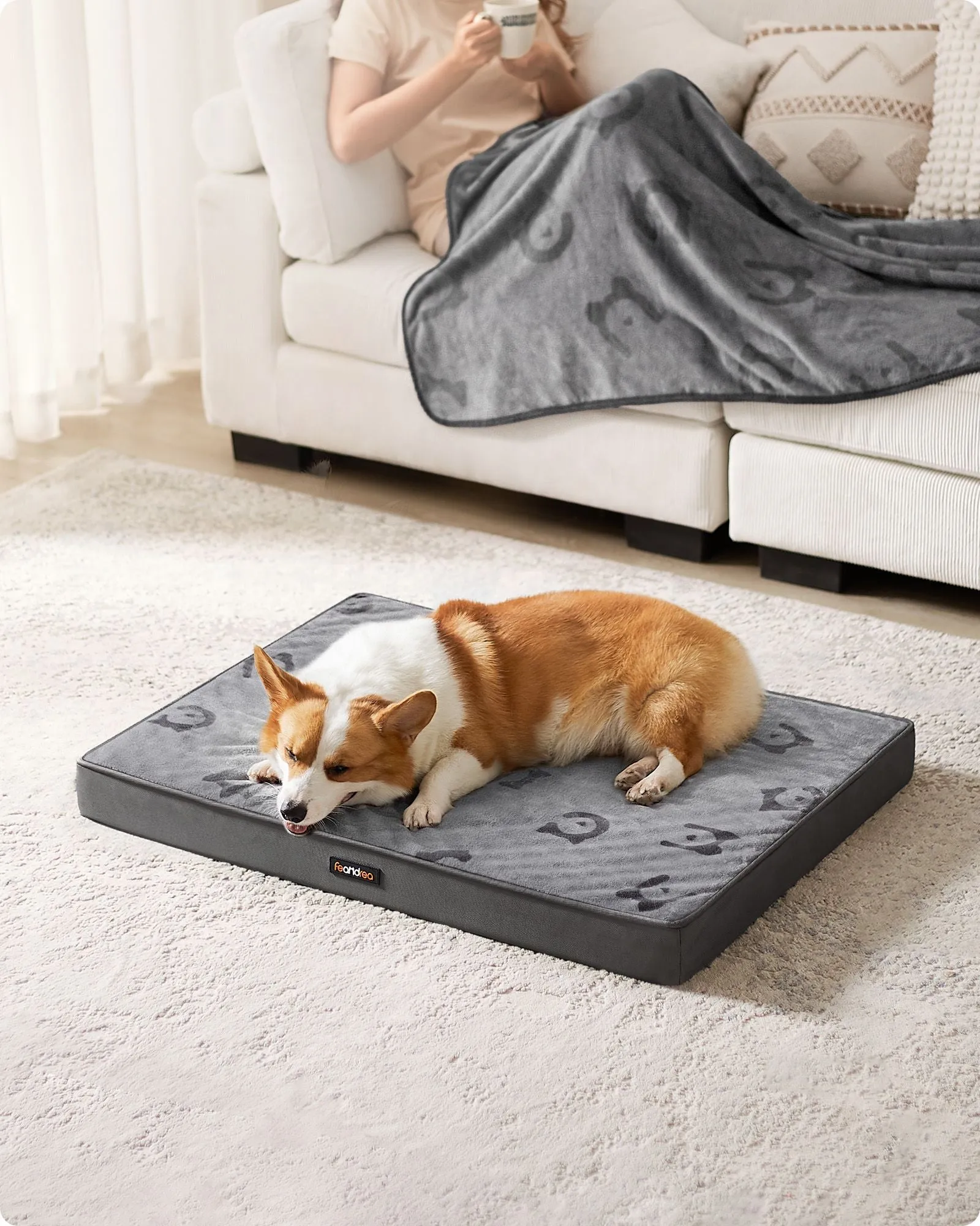 Rootz Orthopedic Dog Bed - Pet Bed - Memory Foam Bed - Dove Grey - Flannel & Oxford Fabric - 91cm x 68cm x 8cm-Key Benefits