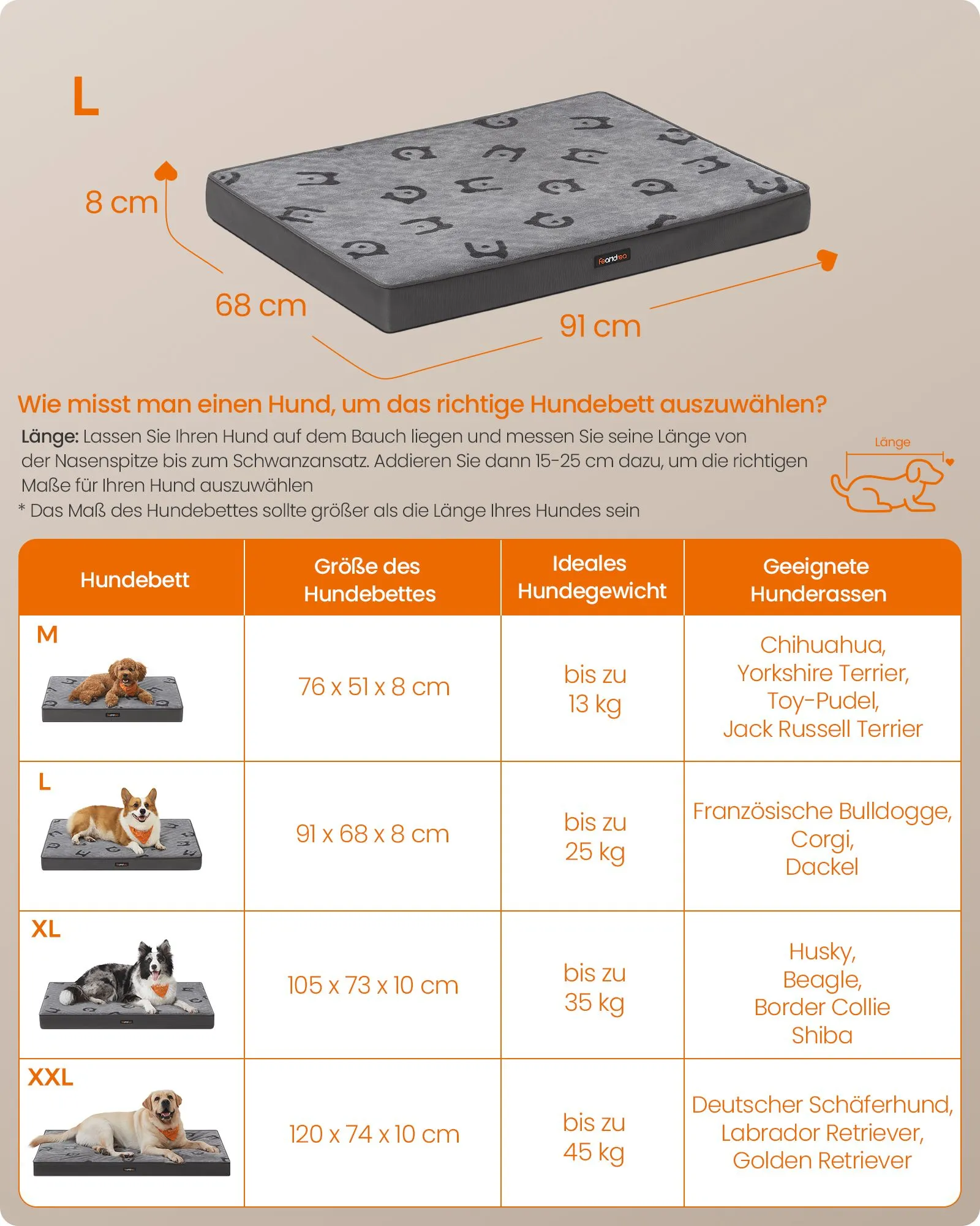 Rootz Orthopedic Dog Bed - Pet Bed - Memory Foam Bed - Dove Grey - Flannel & Oxford Fabric - 91cm x 68cm x 8cm-Key Benefits