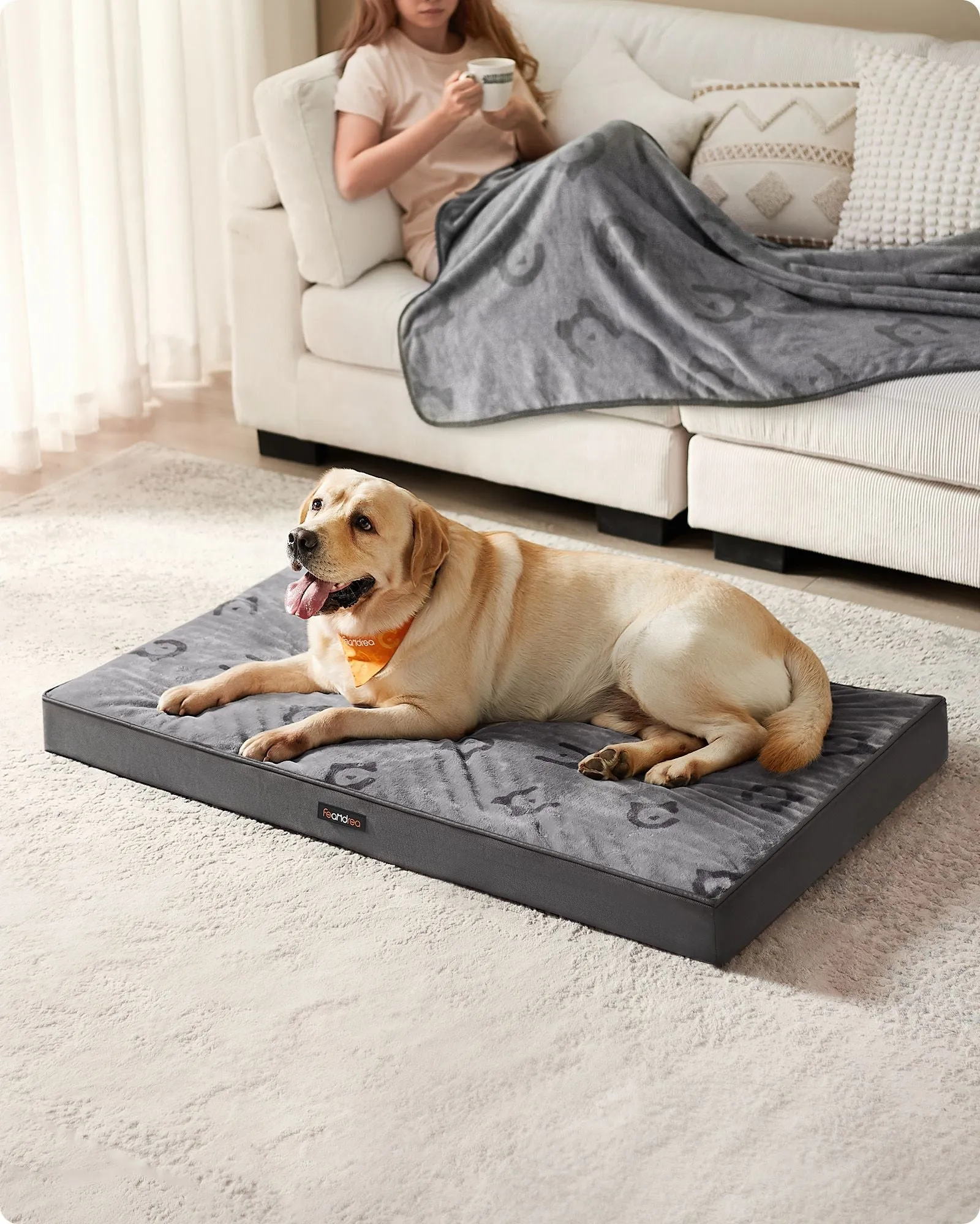 Rootz Orthopedic Dog Bed - Pet Bed - Memory Foam Mattress - Supportive Cushion - 120cm x 74cm x 10cm - Flannel and Oxford Fabric - Dove Grey