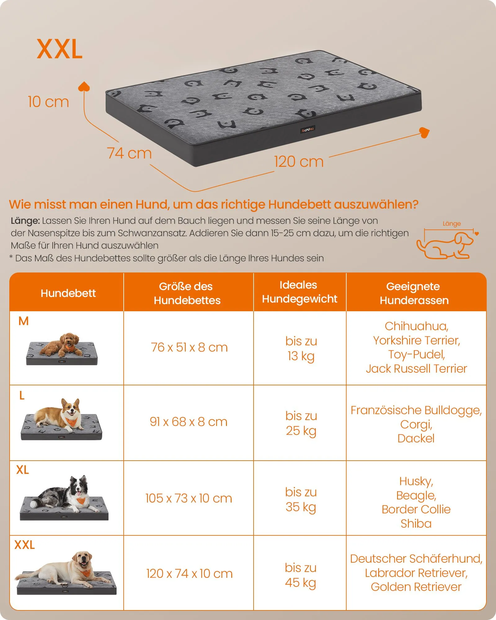 Rootz Orthopedic Dog Bed - Pet Bed - Memory Foam Mattress - Supportive Cushion - 120cm x 74cm x 10cm - Flannel and Oxford Fabric - Dove Grey