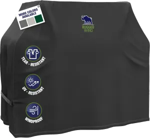 Rugged Rhino All Season Heavy Duty Grill Cover, Three Layer Waterproof UV Resistant and Windproof Covers for Outdoor, Secure Buckle Closure, Grilling Griddle Storage Outside, 52"L x 26"W x 43"H, Black