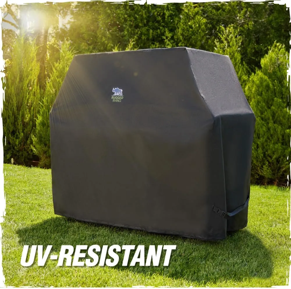 Rugged Rhino All Season Heavy Duty Grill Cover, Three Layer Waterproof UV Resistant and Windproof Covers for Outdoor, Secure Buckle Closure, Grilling Griddle Storage Outside, 52"L x 26"W x 43"H, Black