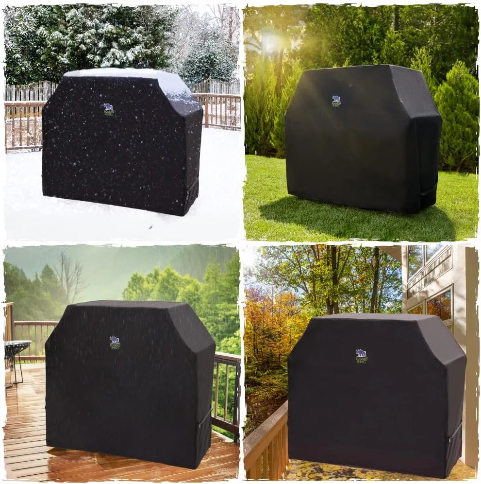 Rugged Rhino All Season Heavy Duty Grill Cover, Three Layer Waterproof UV Resistant and Windproof Covers for Outdoor, Secure Buckle Closure, Grilling Griddle Storage Outside, 52"L x 26"W x 43"H, Black