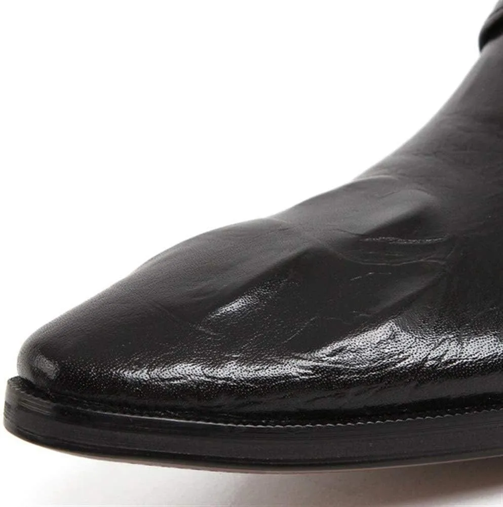 Rui Landed Ankle Boot for Men High Top Business Derby Boot Lace Up Style Premium Genuine Leather Crocodile Print Vamp Pointed Toe Block Heel Easy Care (Color : Black, Size : 4 M US)