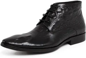 Rui Landed Ankle Boot for Men High Top Business Derby Boot Lace Up Style Premium Genuine Leather Crocodile Print Vamp Pointed Toe Block Heel Easy Care (Color : Black, Size : 4 M US)