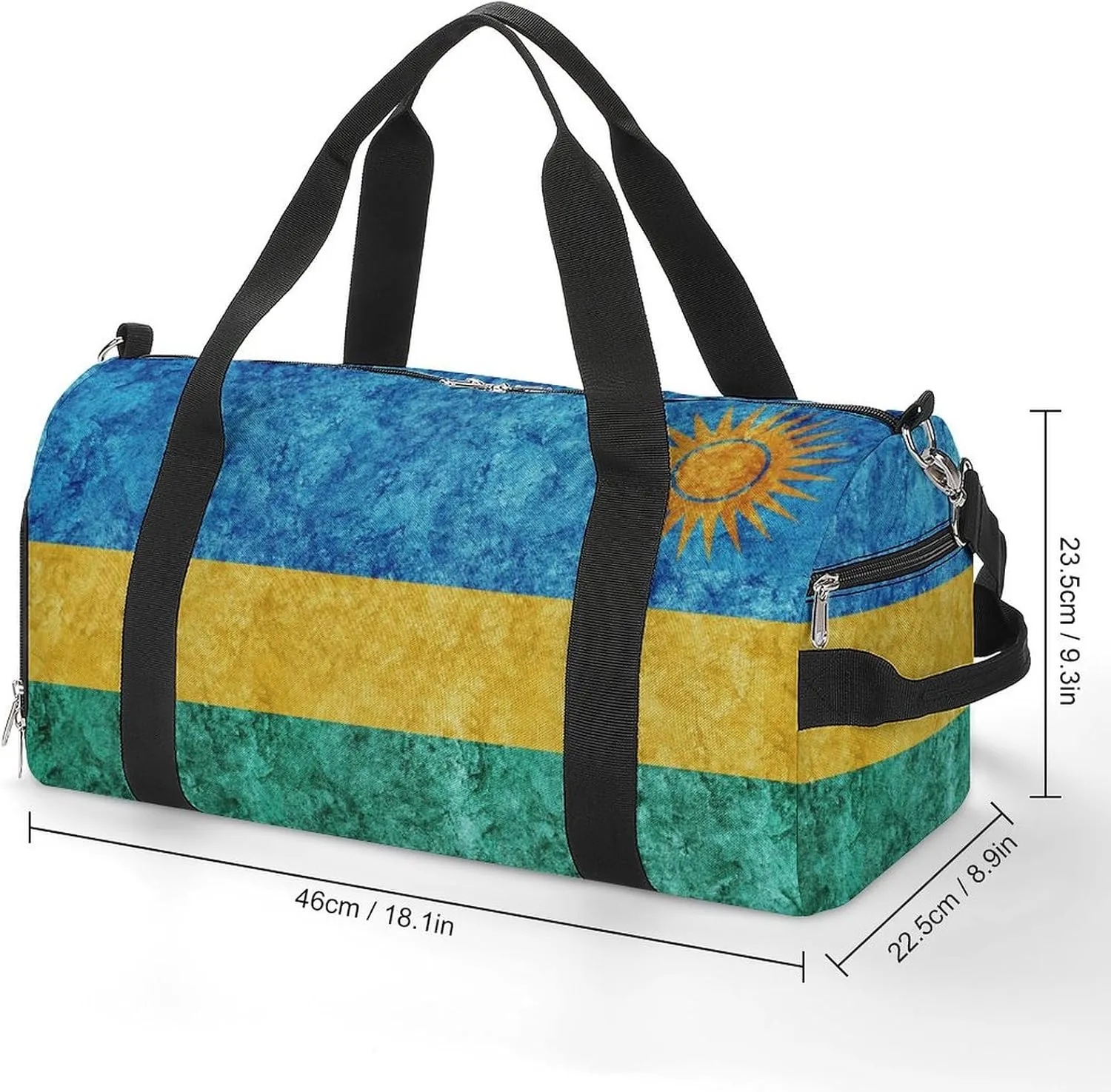 Rwanda Flag Textured Gym Duffel Bag for Men Women with Wet Pocket and Shoe Compartment