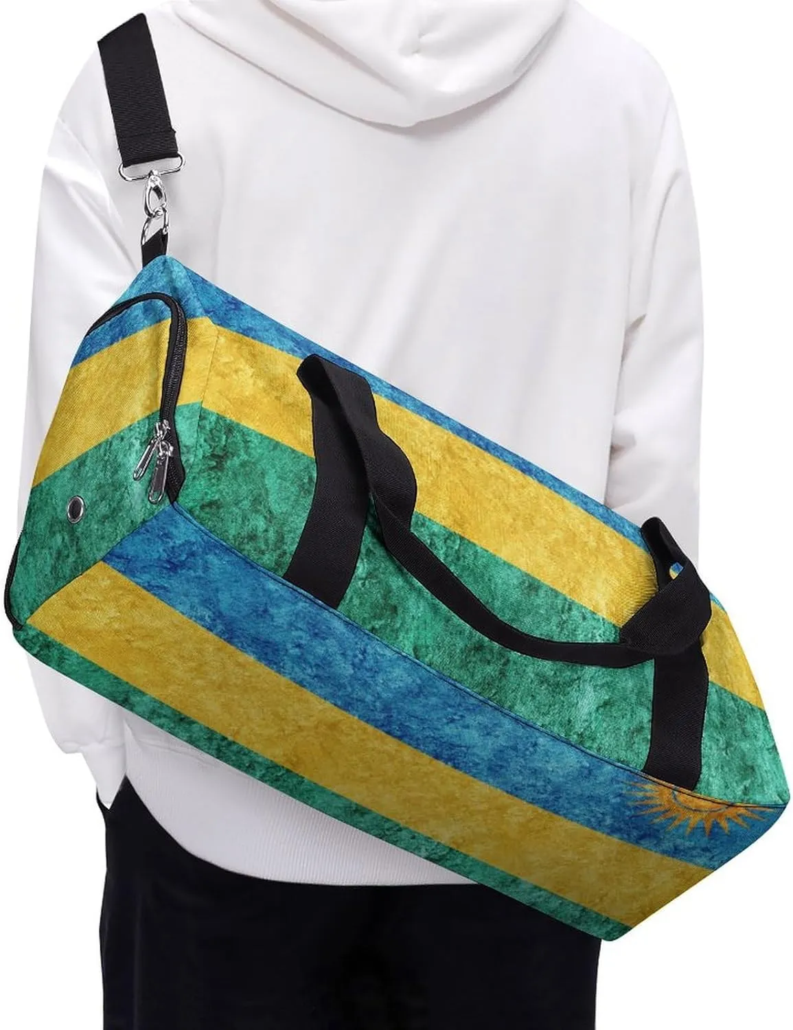 Rwanda Flag Textured Gym Duffel Bag for Men Women with Wet Pocket and Shoe Compartment