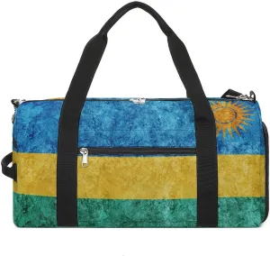 Rwanda Flag Textured Gym Duffel Bag for Men Women with Wet Pocket and Shoe Compartment