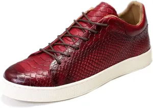 Santimon Mens Casual Shoes Genunie Leather Sneakers Comfort Walking Shoes Fashion Modern Breathable Crocodile Embossing Anti-Slip Soles Flat Derby for Men