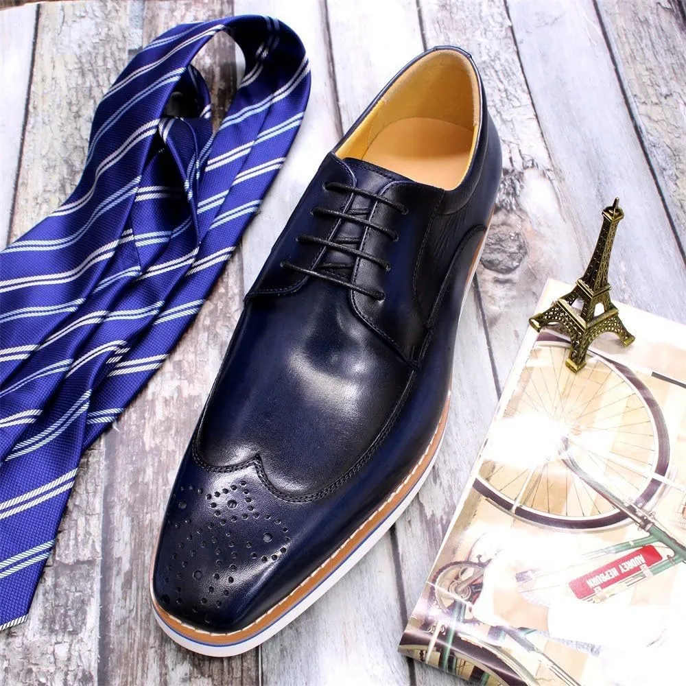 Santimon Mens Derby Formal Dress Suit Oxfords Shoes Genunie Leather Wingtip Brogues Modern Shoes Men's Fashion Business Casual Prom Wedding Tuxedo Shoes for Men