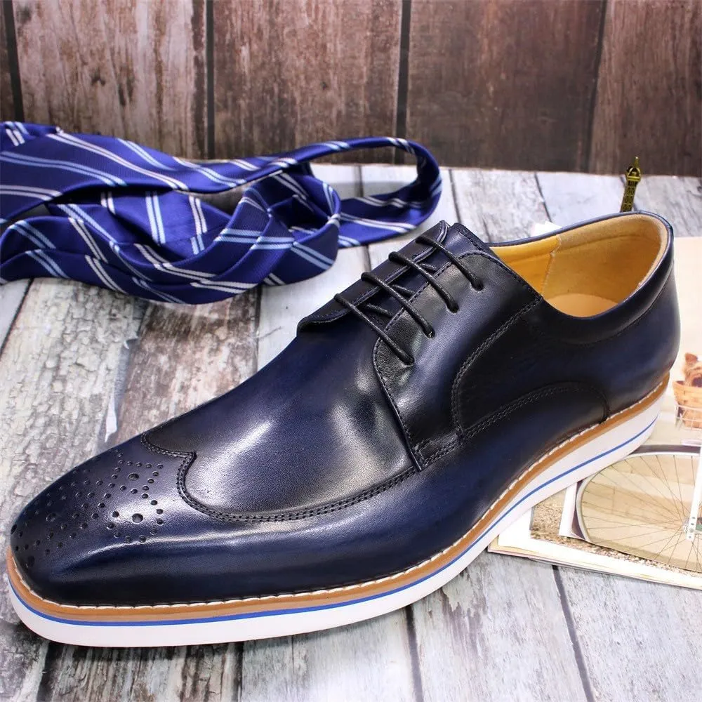 Santimon Mens Derby Formal Dress Suit Oxfords Shoes Genunie Leather Wingtip Brogues Modern Shoes Men's Fashion Business Casual Prom Wedding Tuxedo Shoes for Men