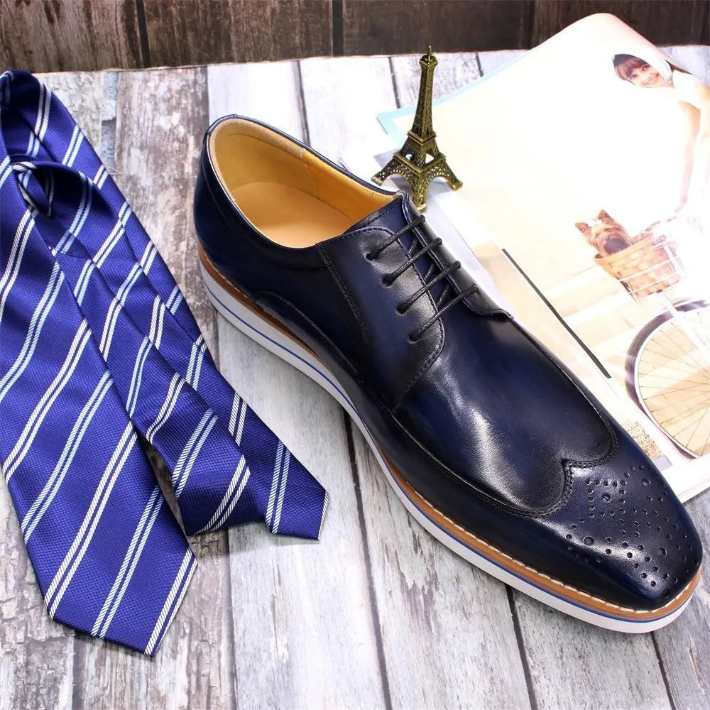 Santimon Mens Derby Formal Dress Suit Oxfords Shoes Genunie Leather Wingtip Brogues Modern Shoes Men's Fashion Business Casual Prom Wedding Tuxedo Shoes for Men