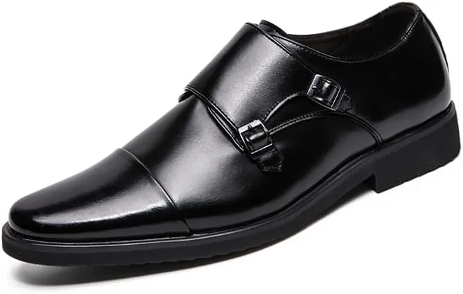 Santimon Men's Dress Loafer Shoes Monk Strap Slip On Loafers Cap Toe Formal Shoes