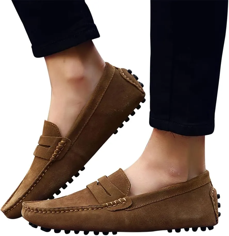 Santimon Mens Driving Penny Loafers Suede Leather Comfortable Casual Slip On Shoes Moccasins
