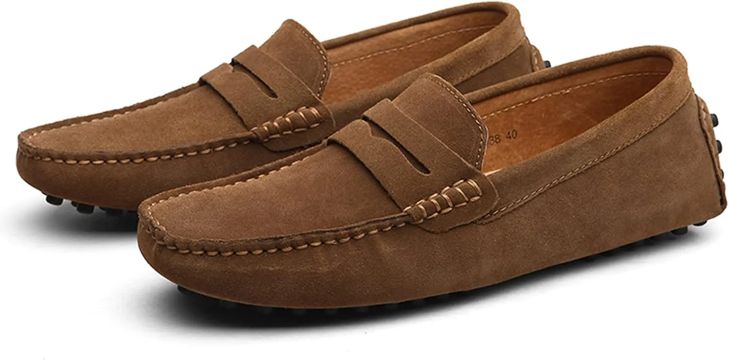 Santimon Mens Driving Penny Loafers Suede Leather Comfortable Casual Slip On Shoes Moccasins