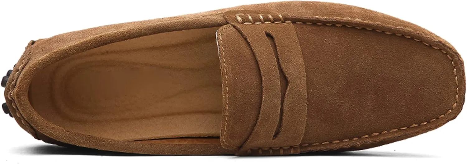 Santimon Mens Driving Penny Loafers Suede Leather Comfortable Casual Slip On Shoes Moccasins