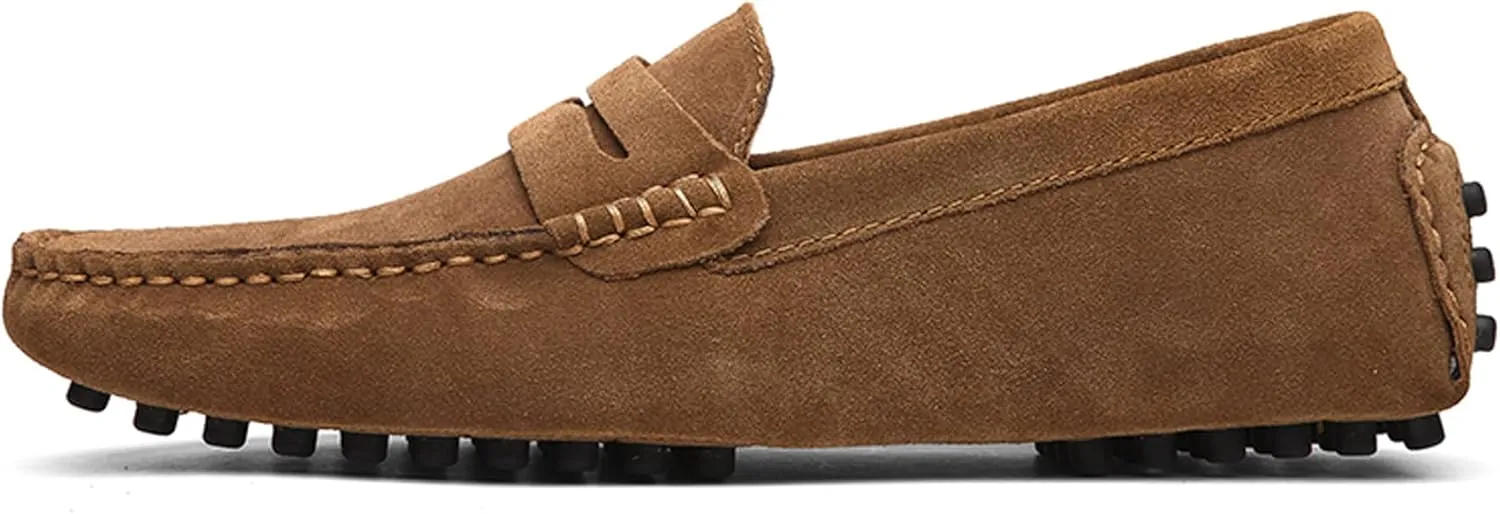 Santimon Mens Driving Penny Loafers Suede Leather Comfortable Casual Slip On Shoes Moccasins