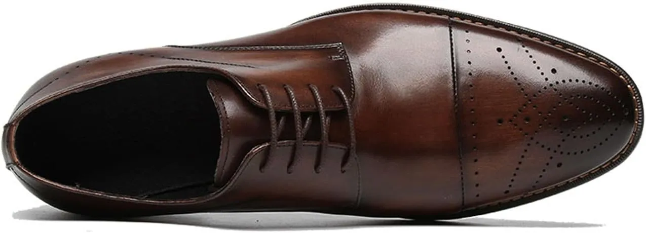 Santimon Men’s Genuine Leather Oxfords Dress Shoes – Handcrafted Cap-Toe Derby Shoes for Formal, Tuxedo, Prom, Wedding & Business Casual