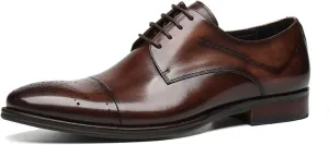 Santimon Men’s Genuine Leather Oxfords Dress Shoes – Handcrafted Cap-Toe Derby Shoes for Formal, Tuxedo, Prom, Wedding & Business Casual