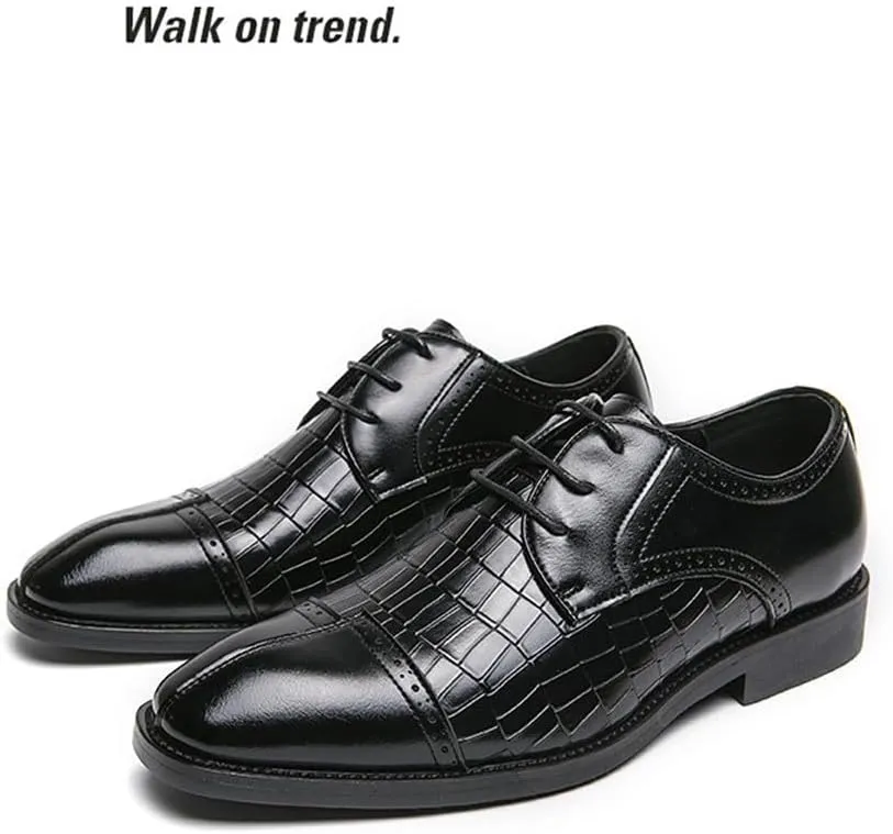 Santimon Men's Leather Dress Shoes with Crocodile Pattern Lace-Up Oxfords for Business, Weddings & Formal Events Derby Shoes