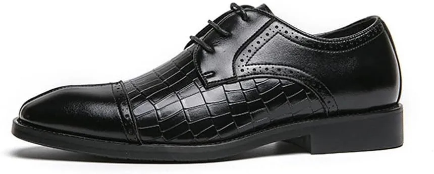 Santimon Men's Leather Dress Shoes with Crocodile Pattern Lace-Up Oxfords for Business, Weddings & Formal Events Derby Shoes