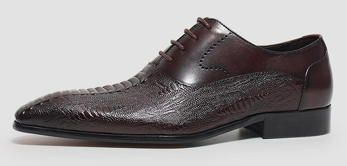 Santimon Men’s Leather Oxford Dress Shoes – Classic Lace-Up Formal Derby Shoes with Crocodile Embossed Detailing, Anti-Slip Sole & Cushioned Insole for Business, Wedding & Party