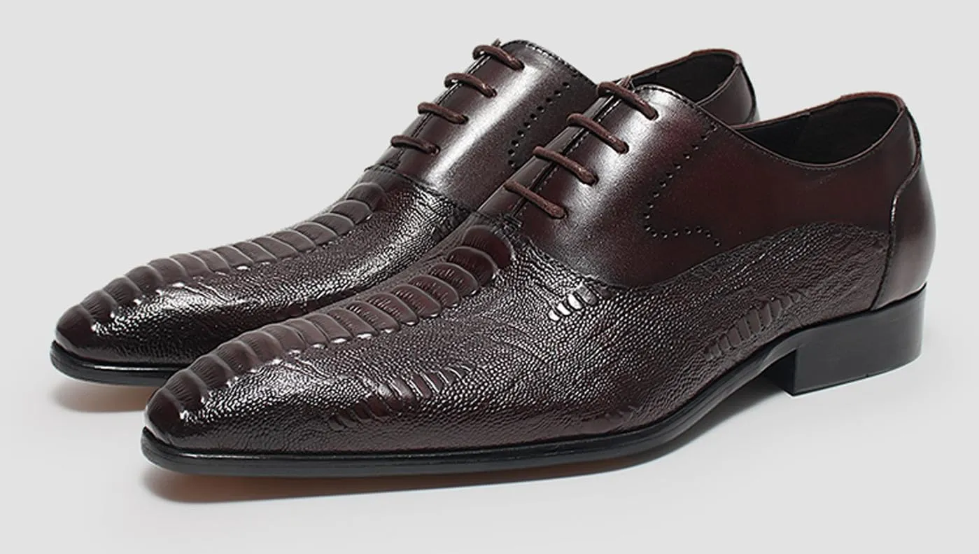 Santimon Men’s Leather Oxford Dress Shoes – Classic Lace-Up Formal Derby Shoes with Crocodile Embossed Detailing, Anti-Slip Sole & Cushioned Insole for Business, Wedding & Party