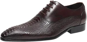 Santimon Men’s Leather Oxford Dress Shoes – Classic Lace-Up Formal Derby Shoes with Crocodile Embossed Detailing, Anti-Slip Sole & Cushioned Insole for Business, Wedding & Party